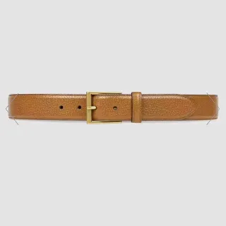 Brown Gold Pebbled Texture Rectangular Buckle Leather Belt