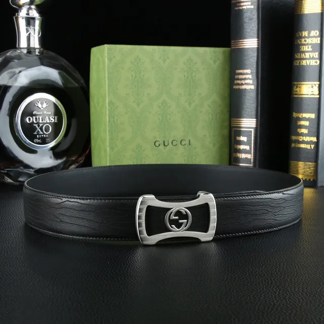 Brown Gold Pebbled Texture Rectangular Buckle Leather Belt 2