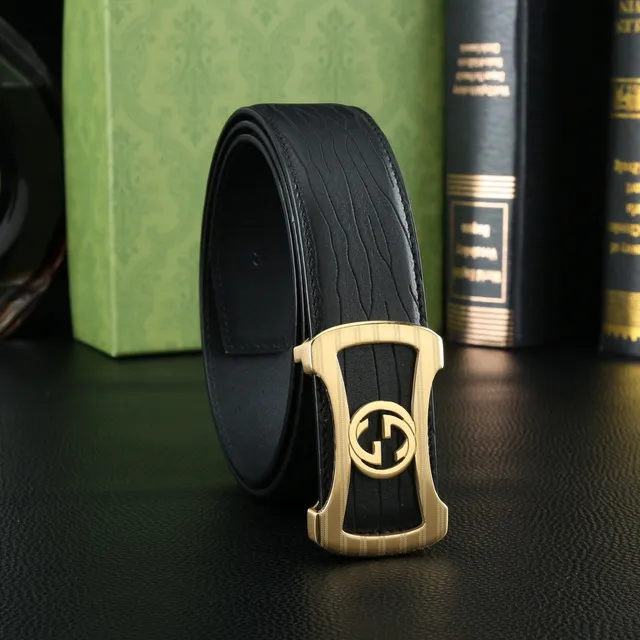 Brown Gold Pebbled Texture Rectangular Buckle Leather Belt 5