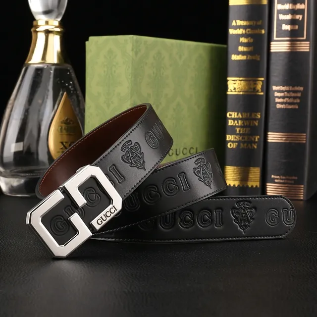 Brown Gold Pebbled Texture Rectangular Buckle Leather Belt 8