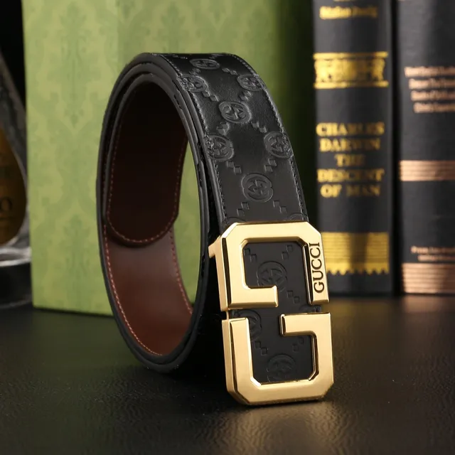Brown Gold Pebbled Texture Rectangular Buckle Leather Belt 10
