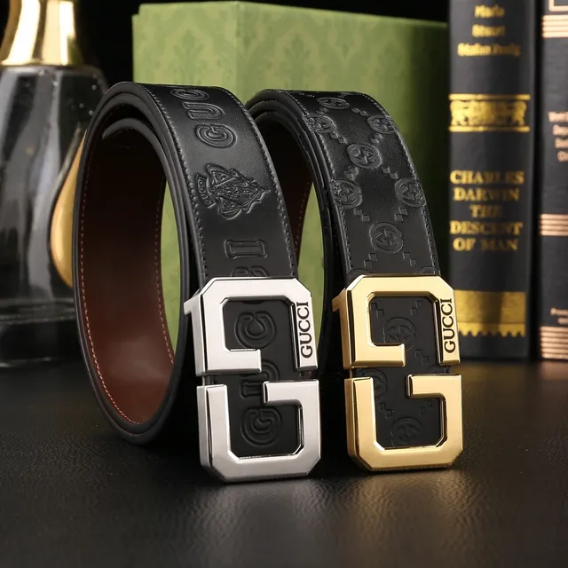 Brown Gold Pebbled Texture Rectangular Buckle Leather Belt 11