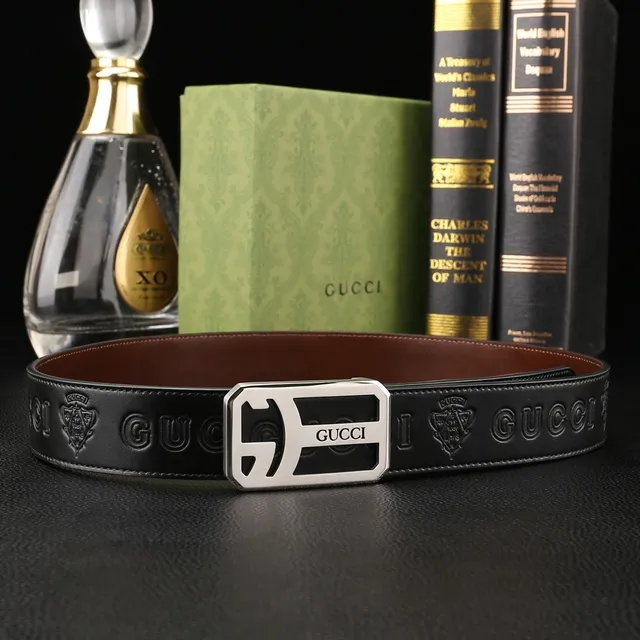 Brown Gold Pebbled Texture Rectangular Buckle Leather Belt 12