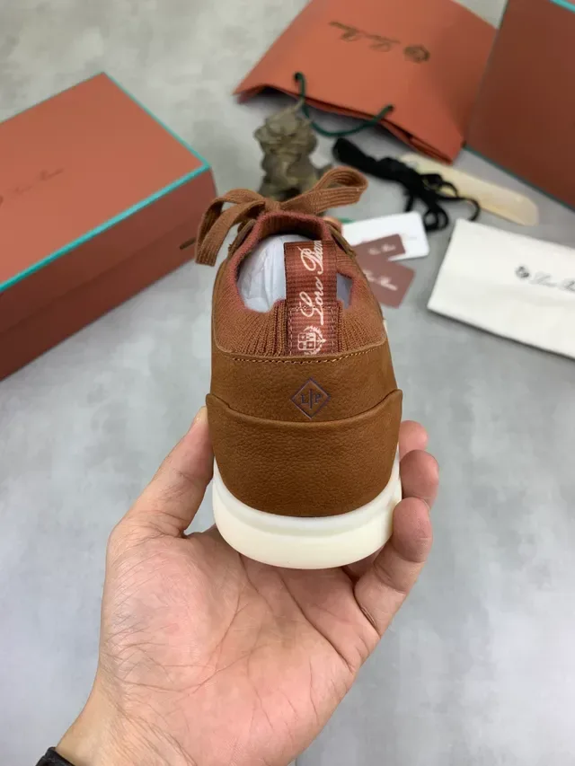Brown Leather and Knit Collar Low-Top Sneaker 5