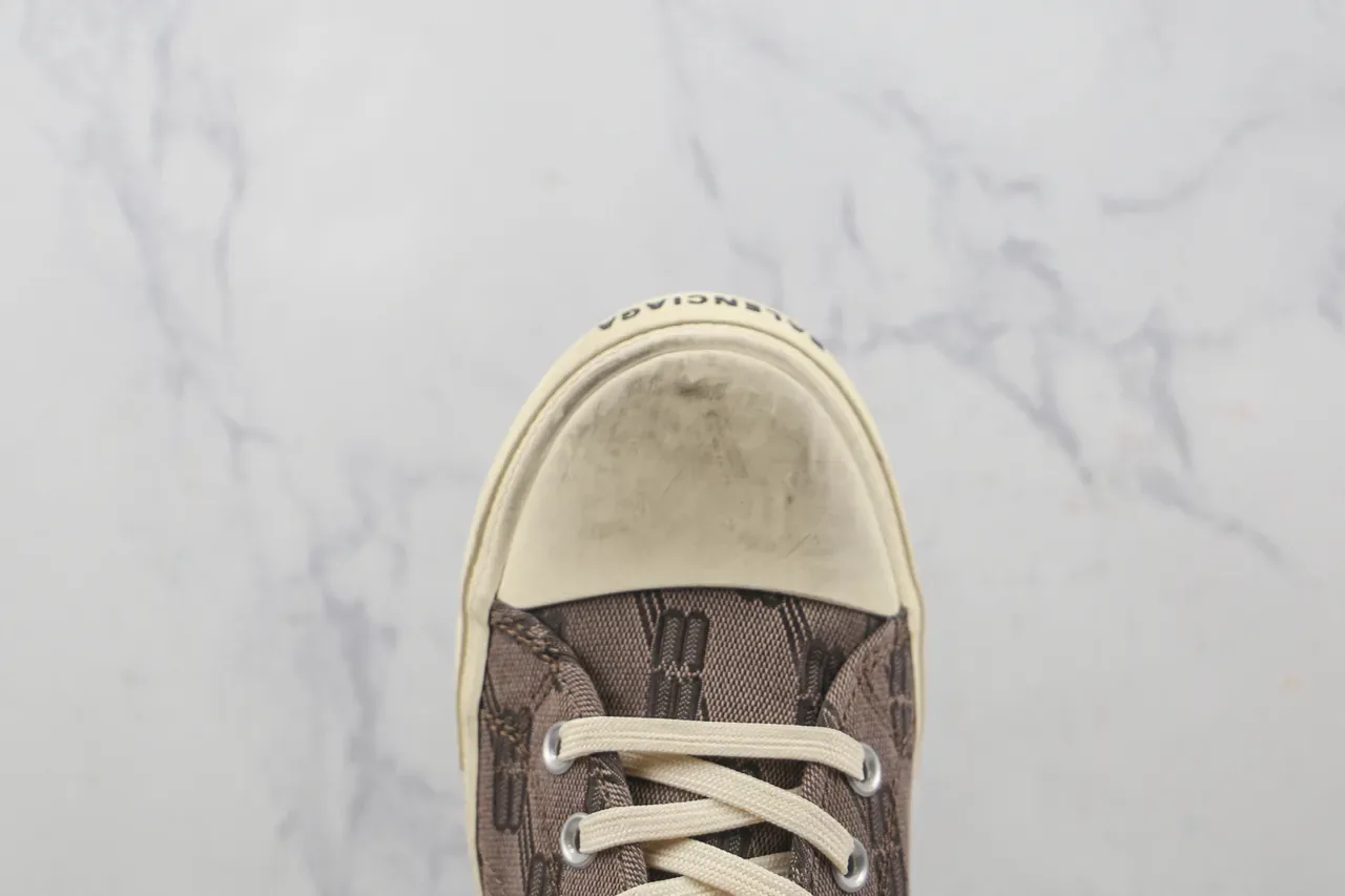 Brown Patterned Textile Low-Top Lace-Up Sneaker 6