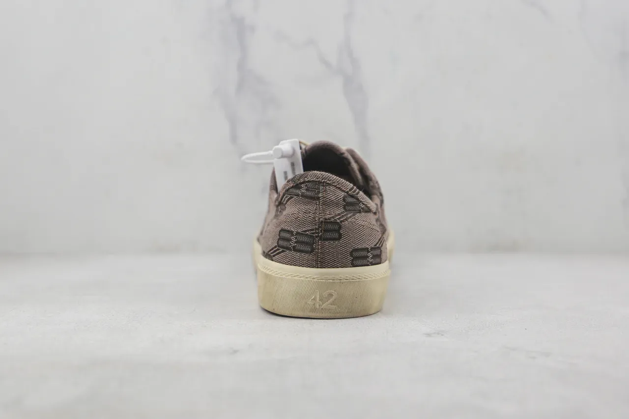 Brown Patterned Textile Low-Top Lace-Up Sneaker 9
