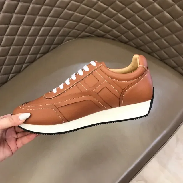 Brown White Leather Upper Contrast Topstitching Sneakers 3