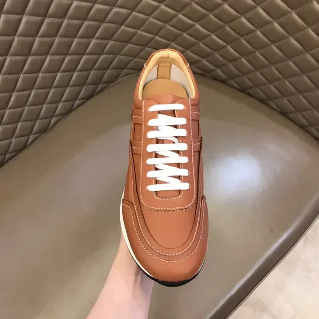 Brown White Leather Upper Contrast Topstitching Sneakers 4