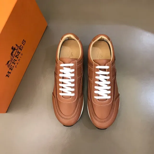 Brown White Leather Upper Contrast Topstitching Sneakers 8