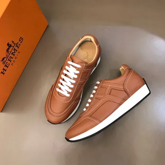 Brown White Leather Upper Contrast Topstitching Sneakers 9