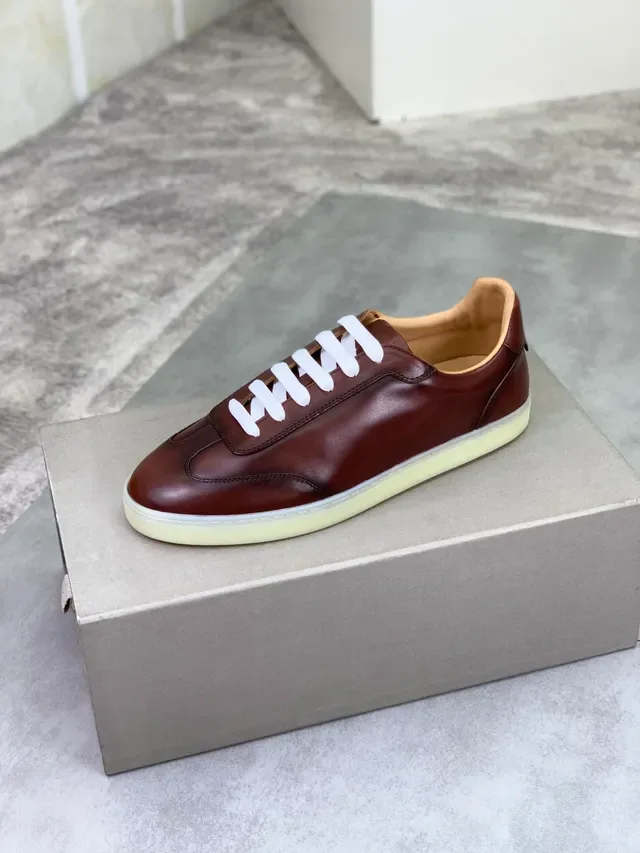 Brown White Leather Upper Laces Casual Shoes 4