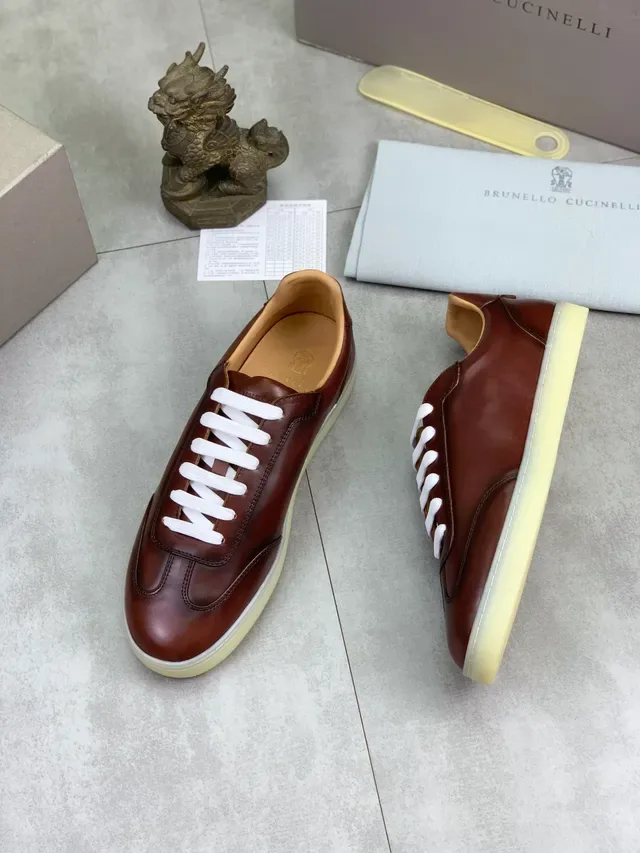 Brown White Leather Upper Laces Casual Shoes 5