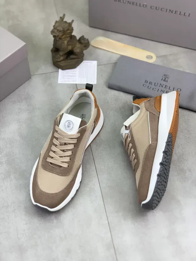 Brunello Cucinelli Beige and Brown Suede Mesh Sneaker 5