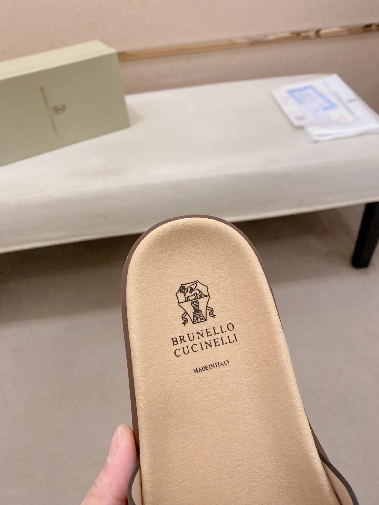 Brunello Cucinelli Black Beige Single-Strap Flat Sole Slippers 8