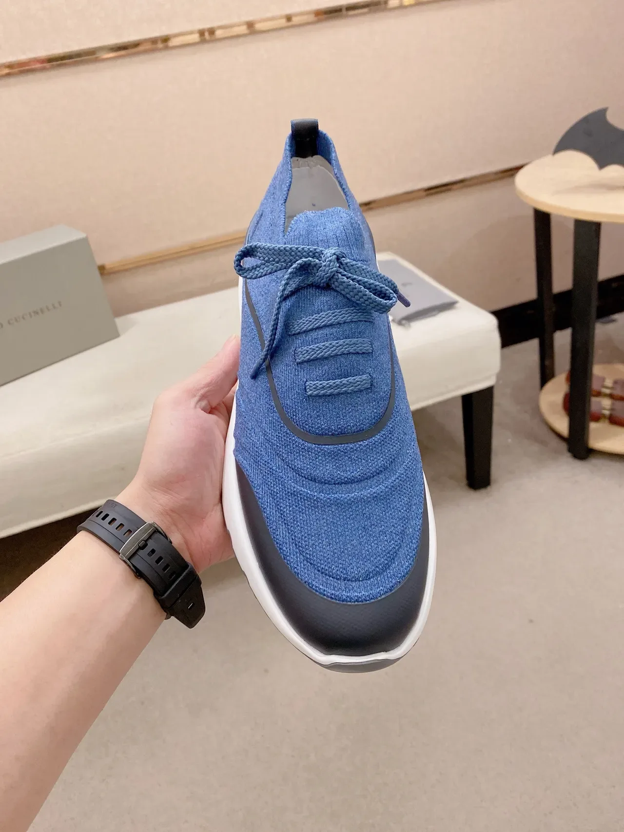 Brunello Cucinelli Blue Knit Sock-Fit Lifestyle Sneaker 5