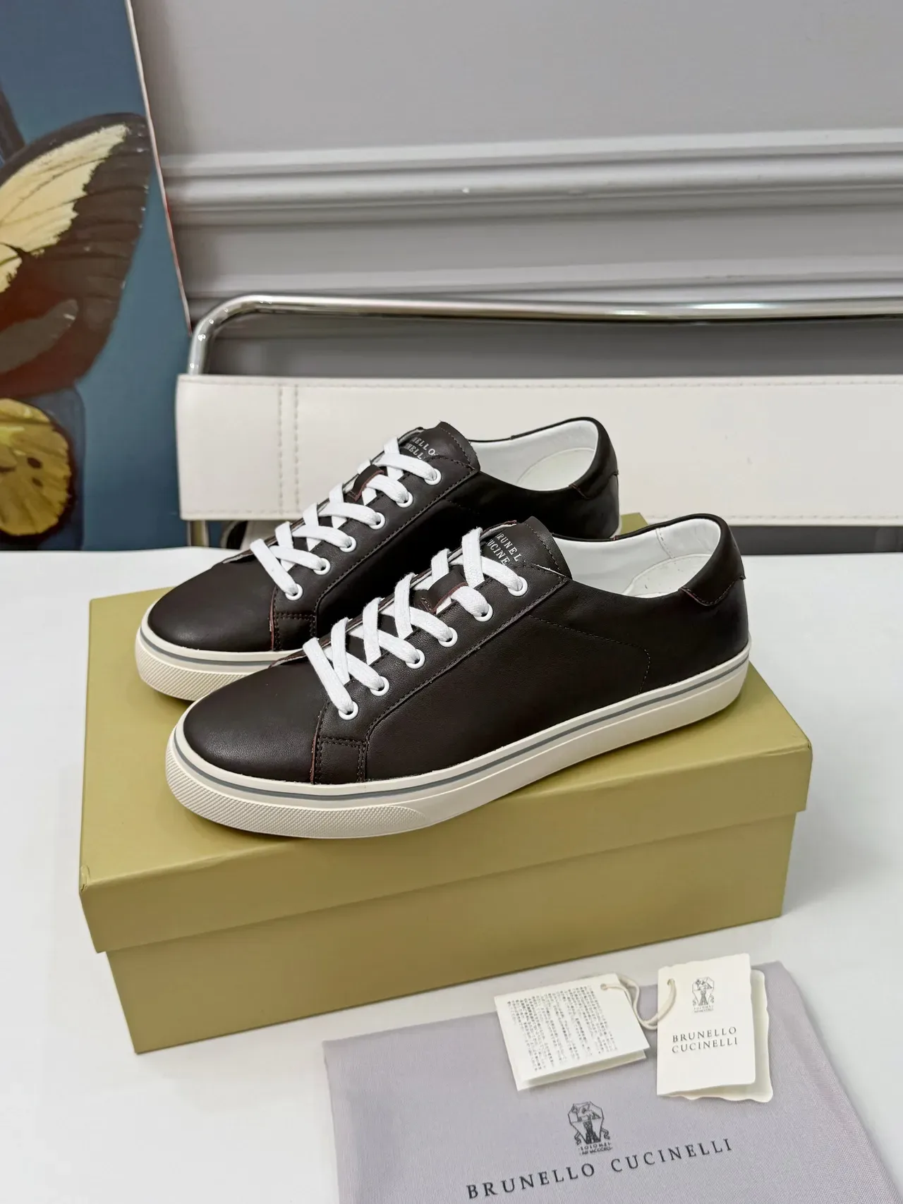 Brunello Cucinelli Brown Leather Low-Top Lifestyle Sneakers 4