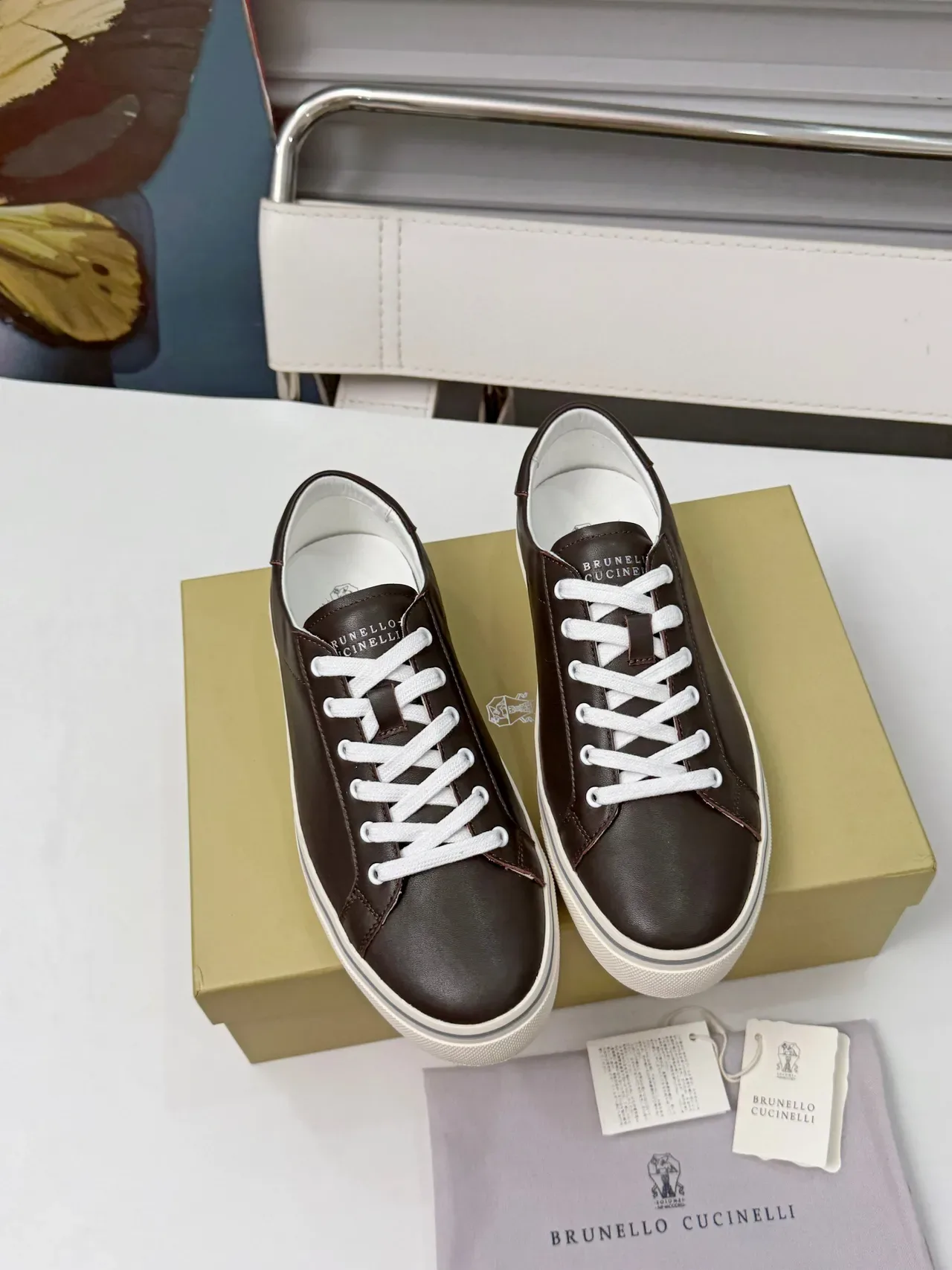 Brunello Cucinelli Brown Leather Low-Top Lifestyle Sneakers 5