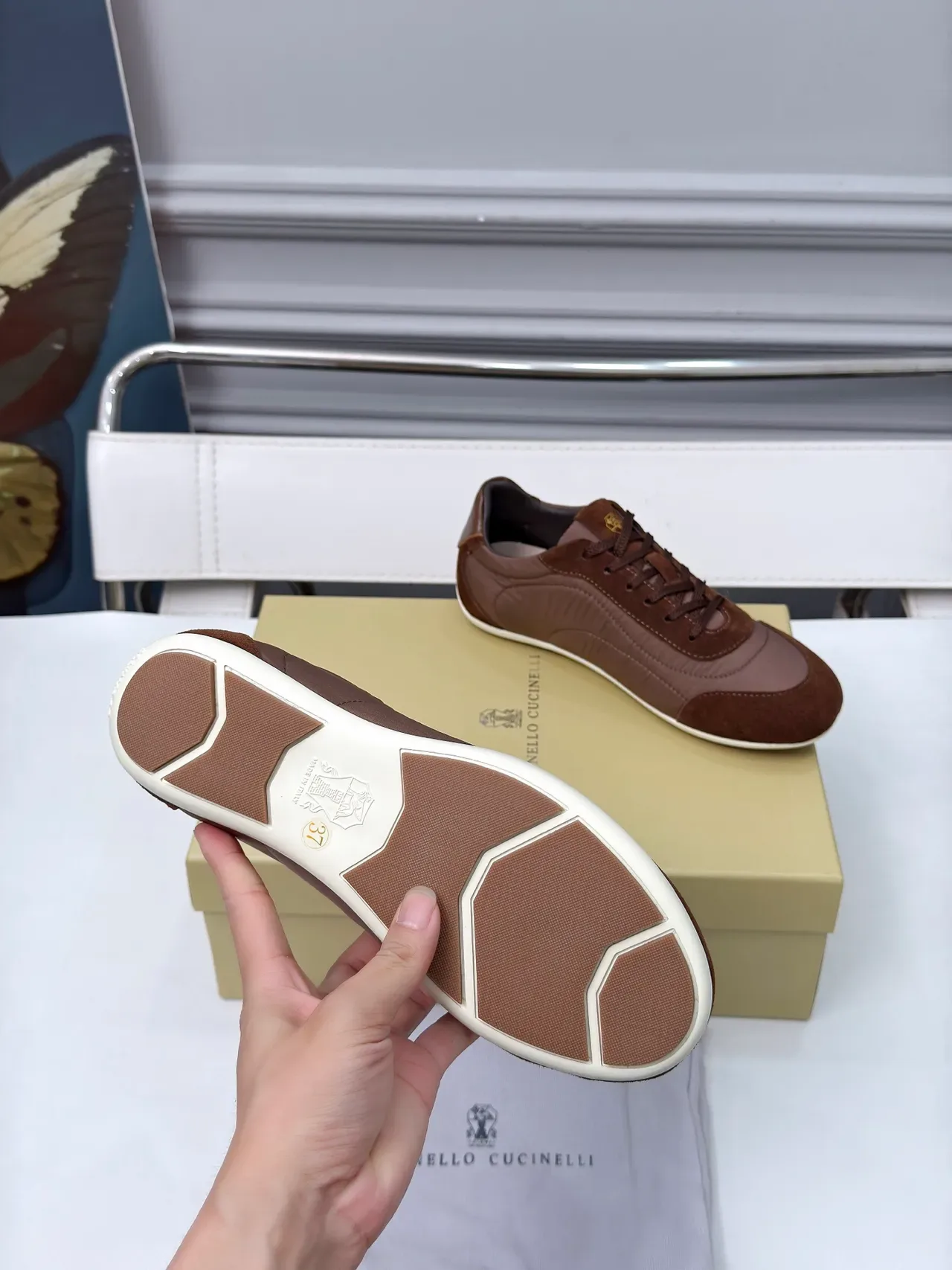 Brunello Cucinelli Brown Suede and Textile Low-Top Lifestyle Sneakers 2