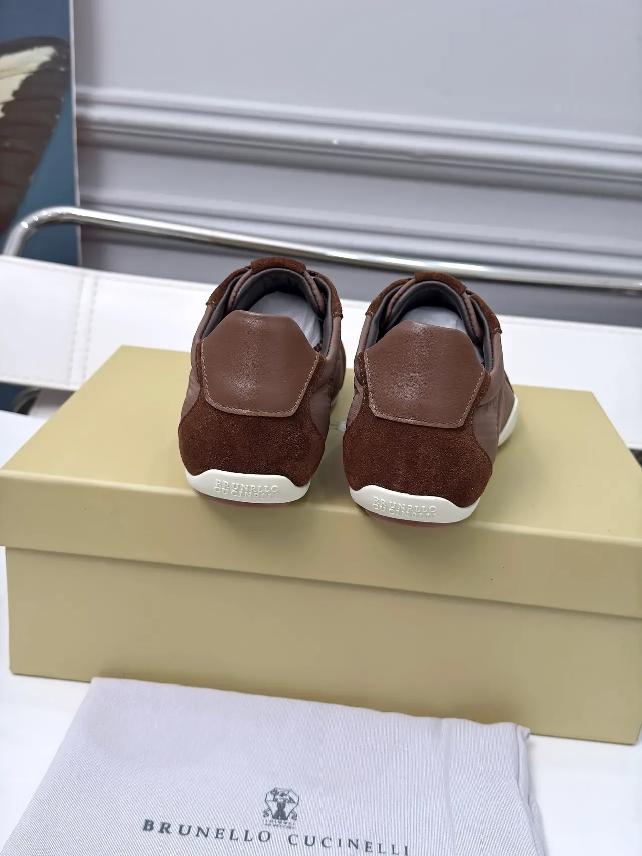 Brunello Cucinelli Brown Suede and Textile Low-Top Lifestyle Sneakers 5