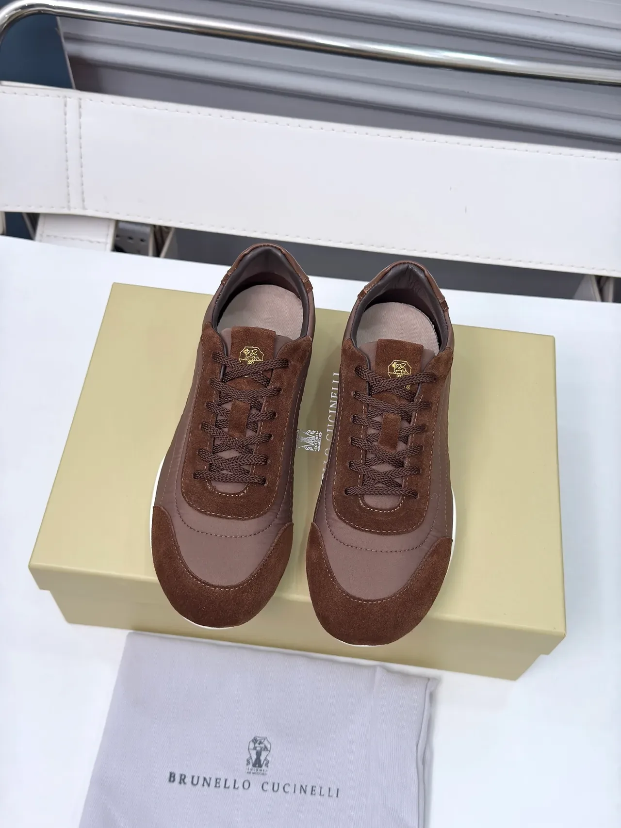 Brunello Cucinelli Brown Suede and Textile Low-Top Lifestyle Sneakers 6