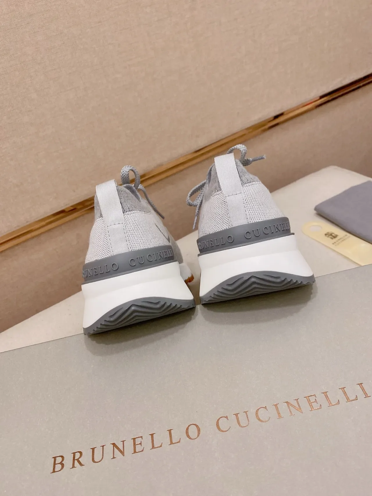 Brunello Cucinelli Gray Knit Lace-Up Sneaker 3