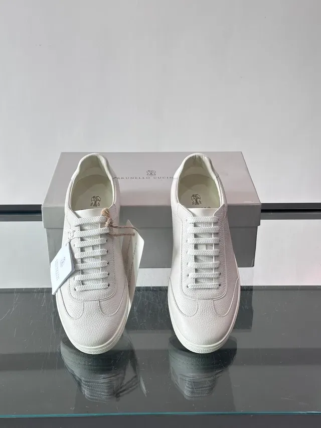 Brunello Cucinelli Off-White Pebbled Leather Lifestyle Sneakers 4
