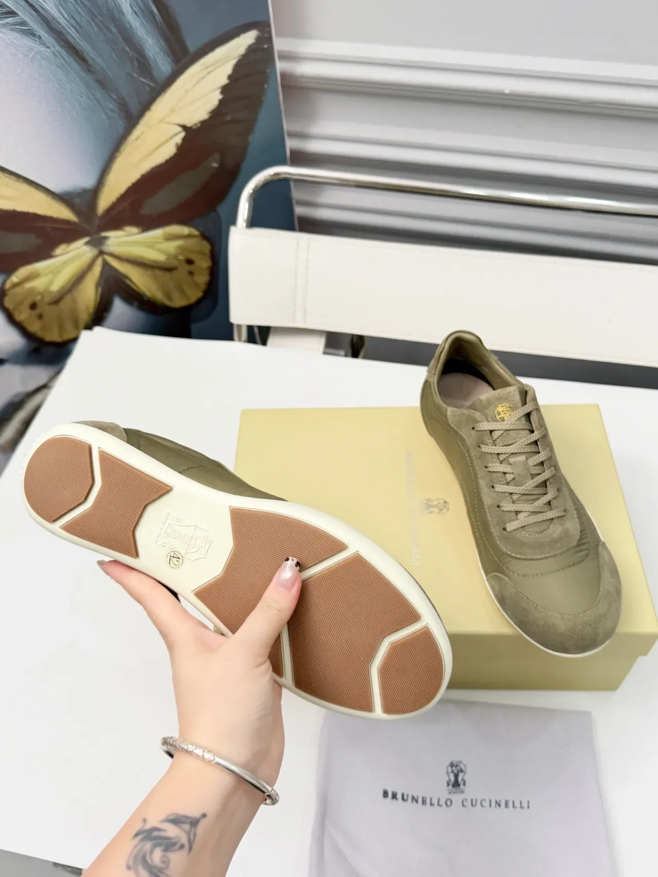 Brunello Cucinelli Olive Green Suede and Textile Lifestyle Sneakers 2