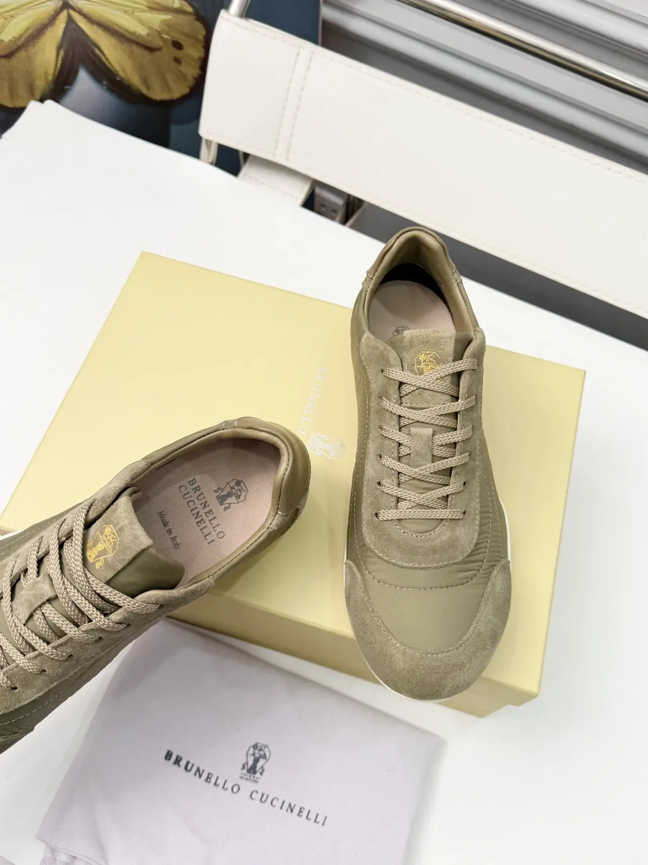 Brunello Cucinelli Olive Green Suede and Textile Lifestyle Sneakers 3