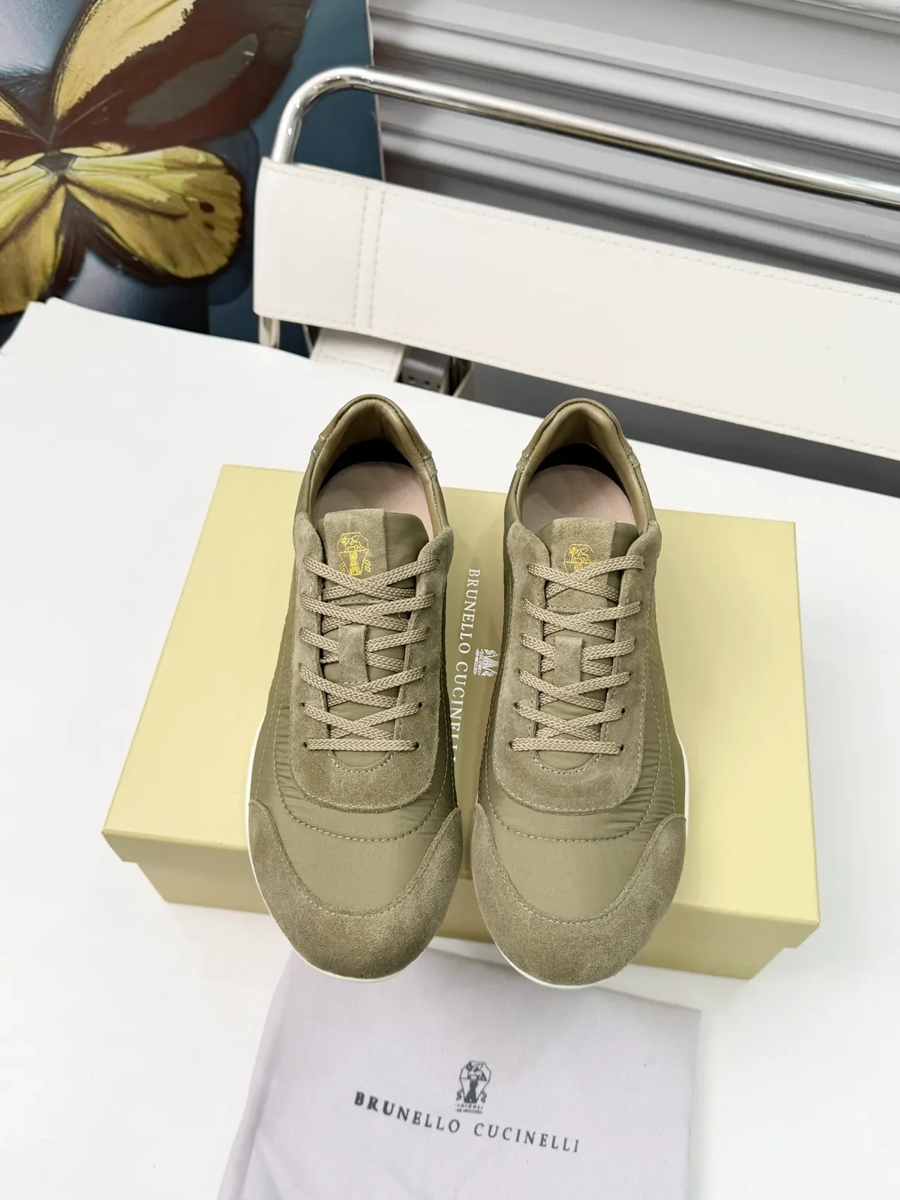 Brunello Cucinelli Olive Green Suede and Textile Lifestyle Sneakers 6