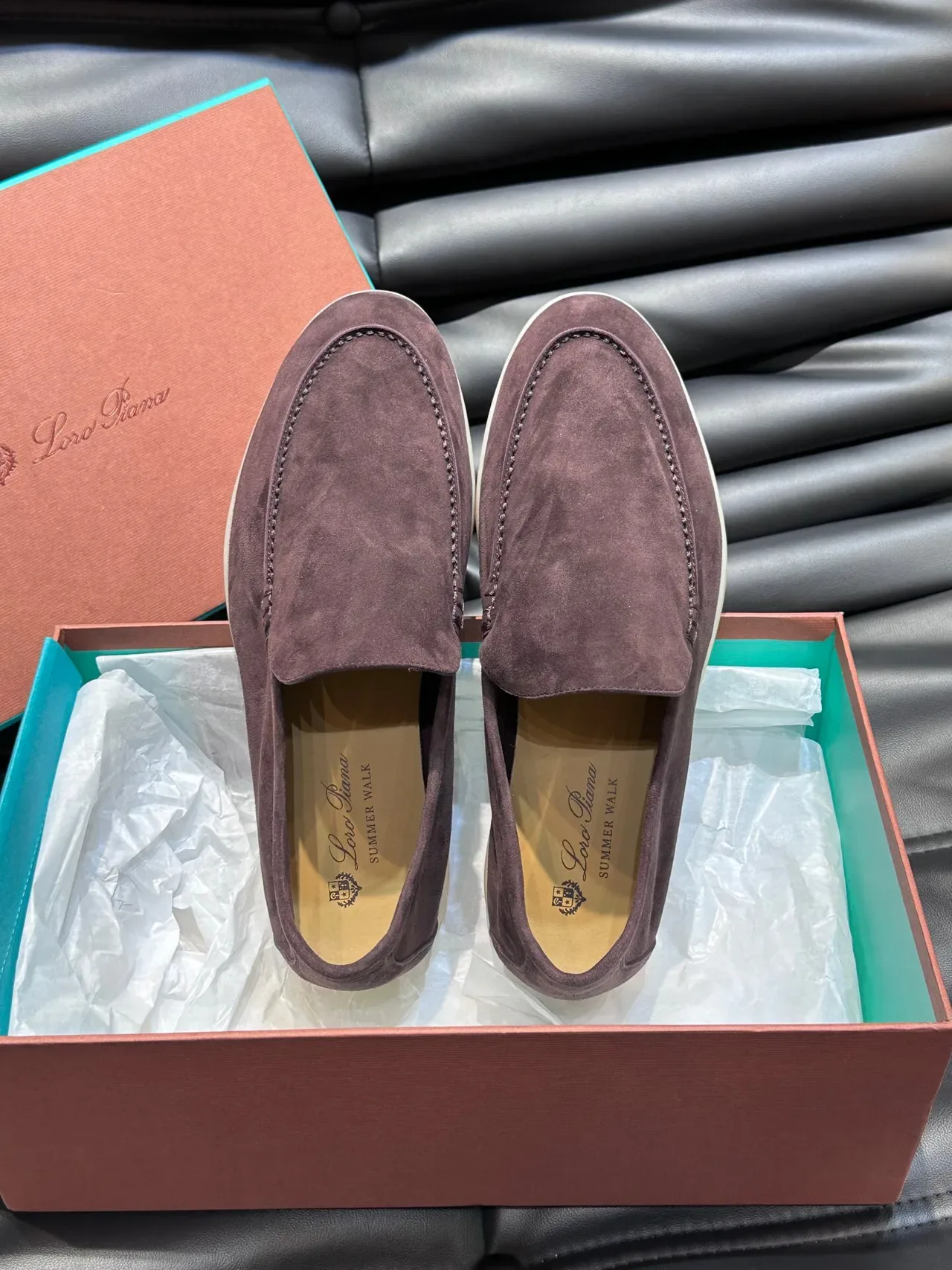 Burgundy Beige Suede Upper Moccasin-Stitched Vamp Loafer 4