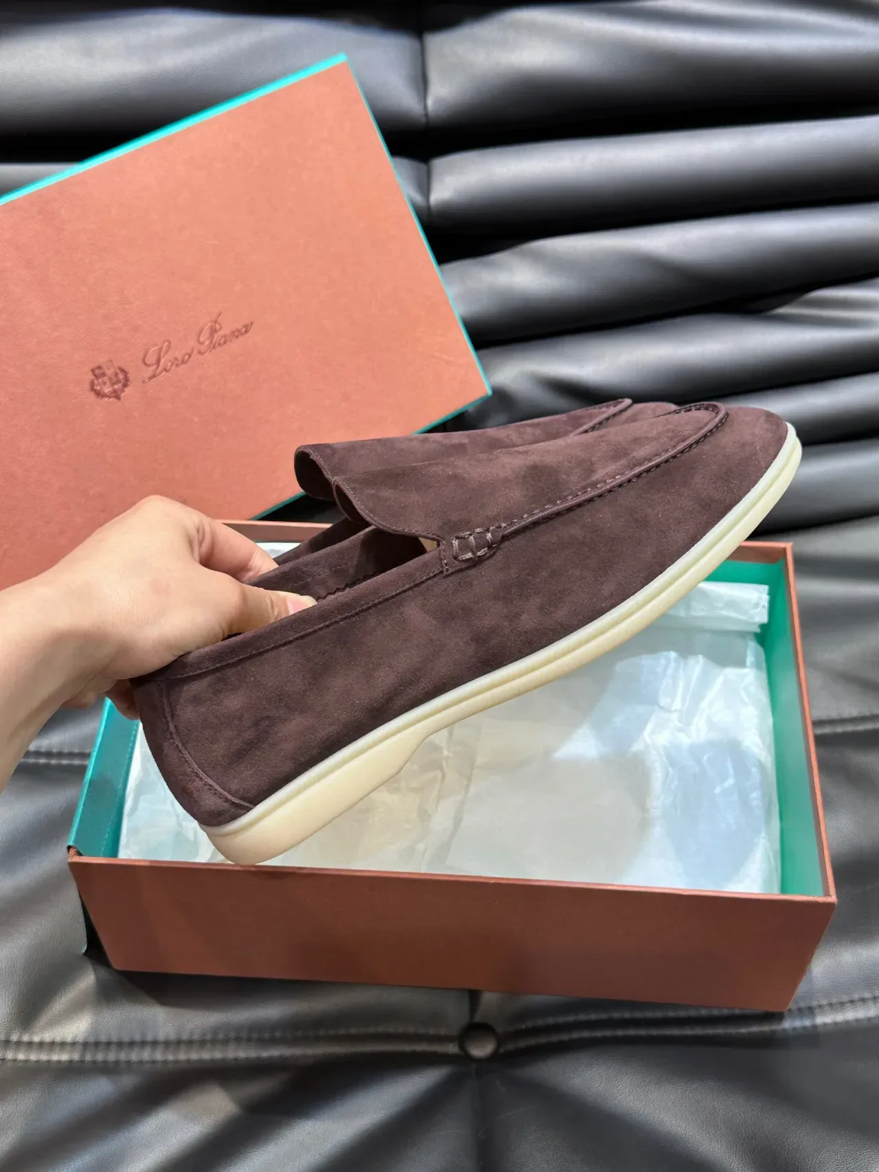 Burgundy Beige Suede Upper Moccasin-Stitched Vamp Loafer 5
