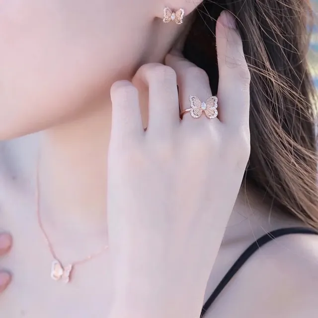 Butterfly Motif Pavé-Set Marquise-Cut Ring 6