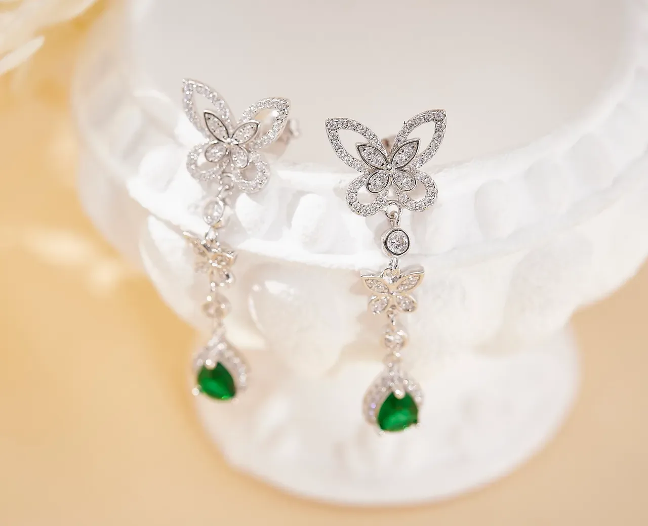 Butterfly Motif Pavé Teardrop Dangling Earrings 6