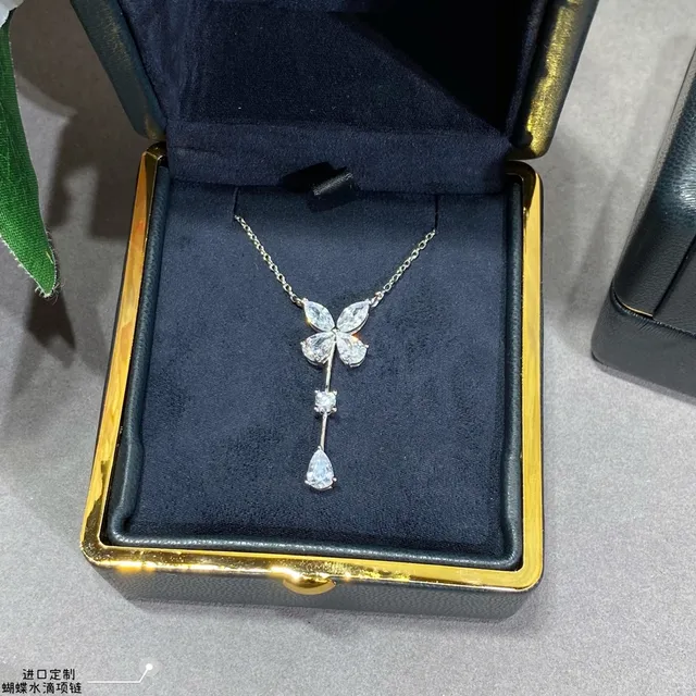 Papillon Goutte d'eau Collier Argent Transparent Motif Marquise Et Pear-Cut Pierres Collier 2
