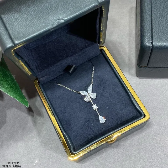 Papillon Goutte d'eau Collier Argent Transparent Motif Marquise Et Pear-Cut Pierres Collier 3