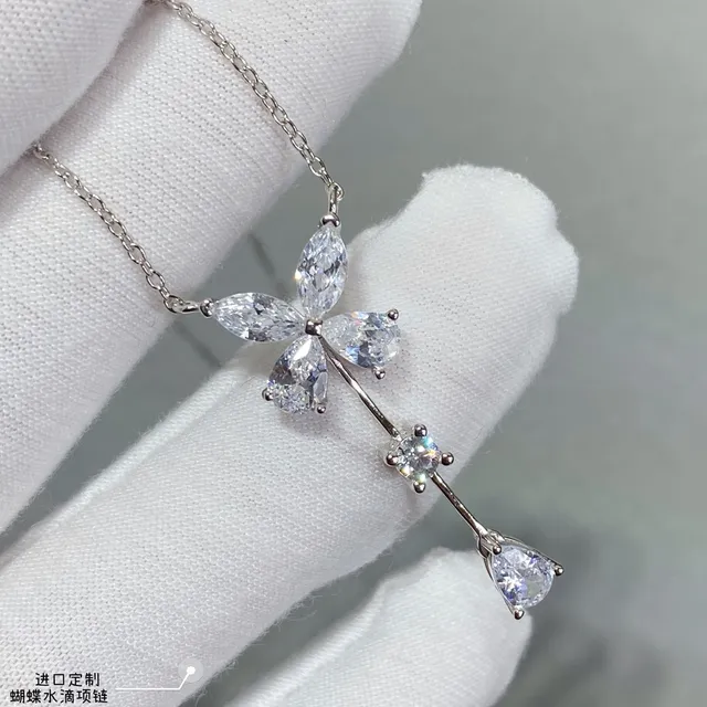 Papillon Goutte d'eau Collier Argent Transparent Motif Marquise Et Pear-Cut Pierres Collier 4