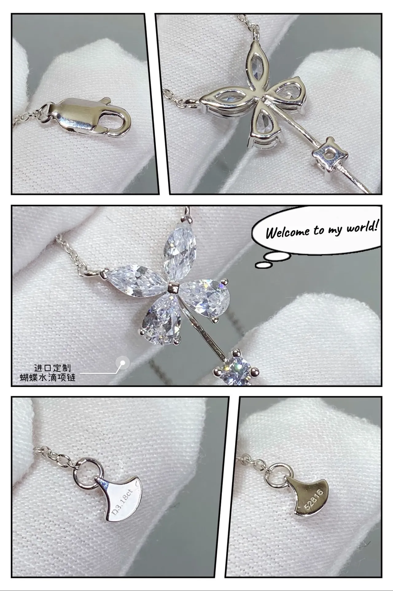 Papillon Goutte d'eau Collier Argent Transparent Motif Marquise Et Pear-Cut Pierres Collier 5