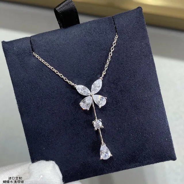 Papillon Goutte d'eau Collier Argent Transparent Motif Marquise Et Pear-Cut Pierres Collier 7