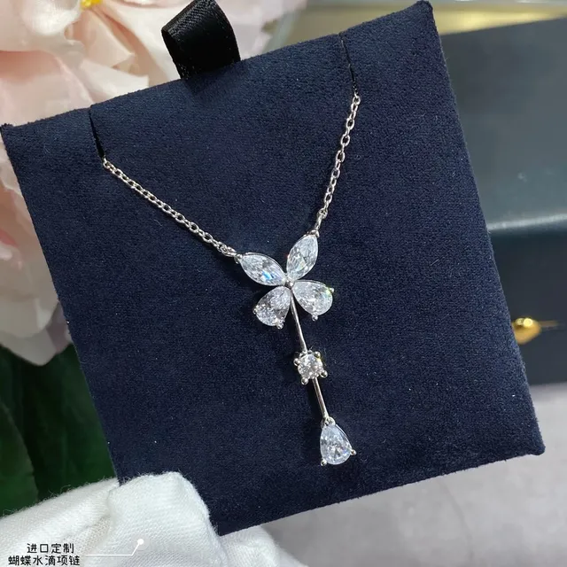 Papillon Goutte d'eau Collier Argent Transparent Motif Marquise Et Pear-Cut Pierres Collier 8