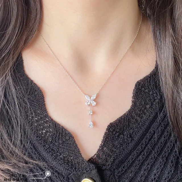 Papillon Goutte d'eau Collier Argent Transparent Motif Marquise Et Pear-Cut Pierres Collier 9