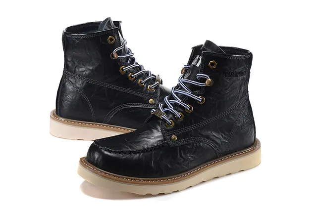 CAT Brown Beige Moc-Toe Double-Stitched Leather Work Boots 5
