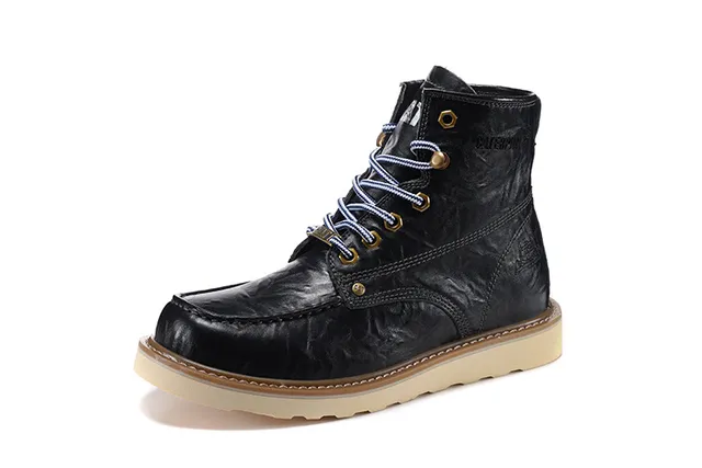 CAT Brown Beige Moc-Toe Double-Stitched Leather Work Boots 6