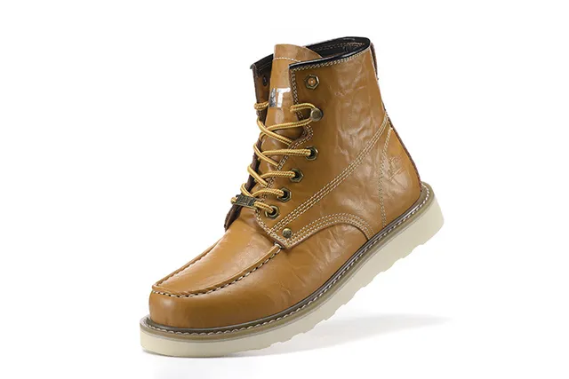 CAT Brown Beige Moc-Toe Double-Stitched Leather Work Boots 10