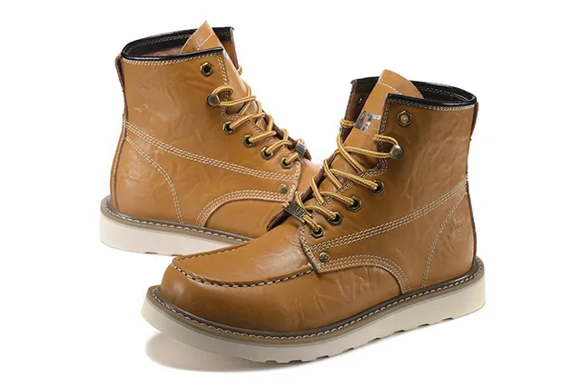 CAT Brown Beige Moc-Toe Double-Stitched Leather Work Boots 12