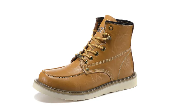 CAT Brown Beige Moc-Toe Double-Stitched Leather Work Boots 13