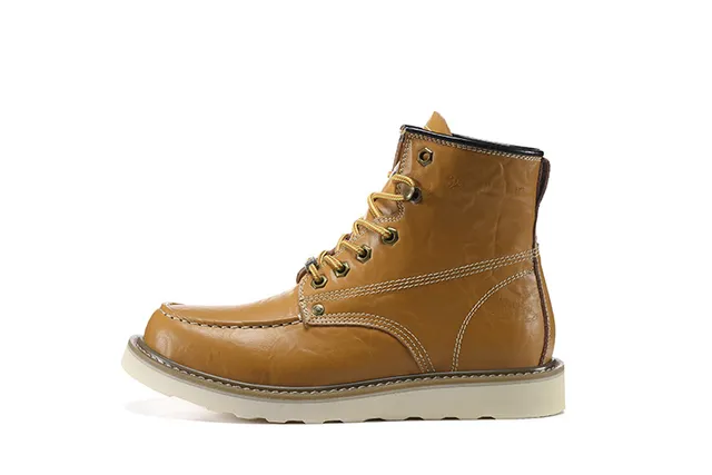 CAT Brown Beige Moc-Toe Double-Stitched Leather Work Boots 14