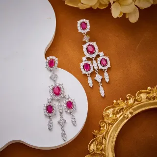 Chandelier Multi-Tier Pavé-Set Oval Ruby Earrings