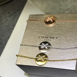CHAUMET Liens Oro Plata Delicado Cadena de eslabones Disco Circular Colgante Pulsera
