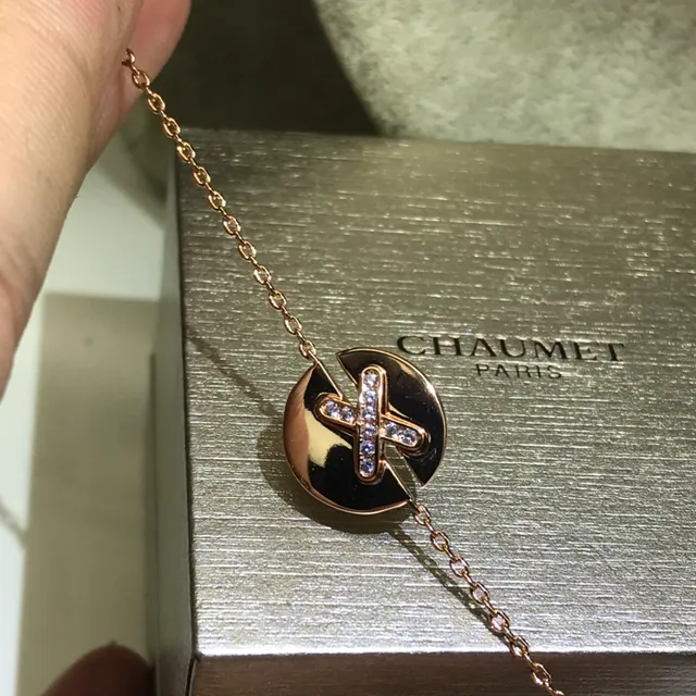 CHAUMET Liens Gold Silver Delicate Chain-Link Circular Disc Pendant Bracelet 4