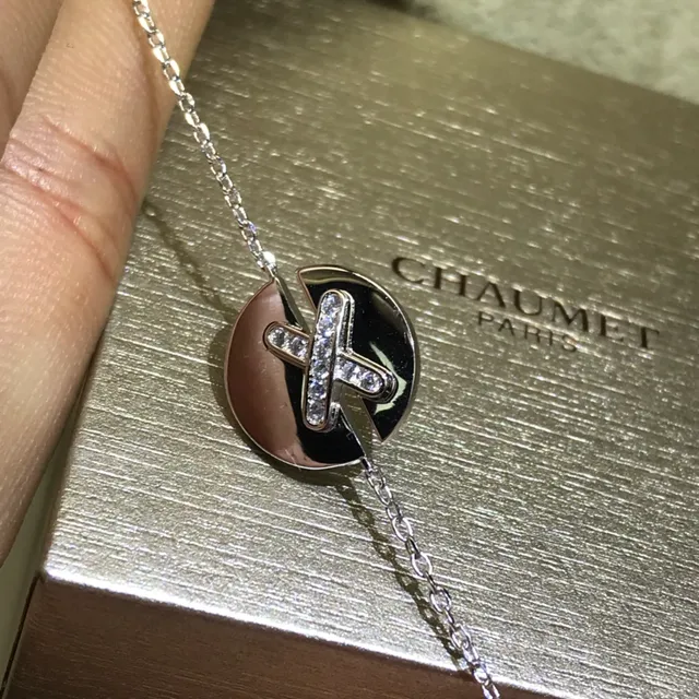 CHAUMET Liens Gold Silver Delicate Chain-Link Circular Disc Pendant Bracelet 5